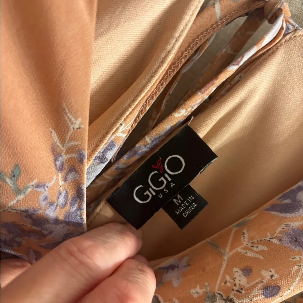 GiGio USA Floral Ruffle Dress in Tan and Purple - Picture 4 of 4